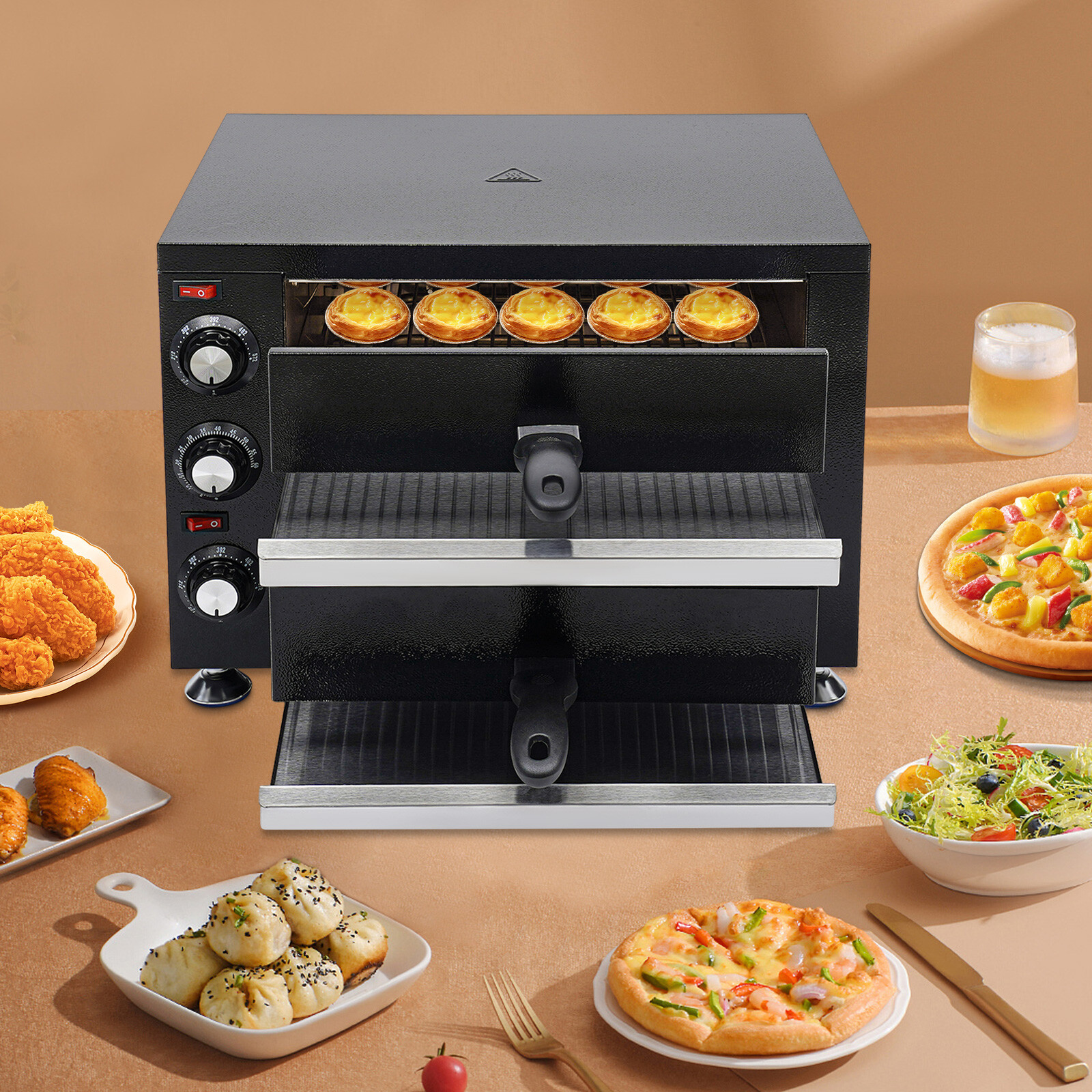 Commercial Electric Double Layer Countertop Pizza Oven Indoor Oven Pizza Cooker