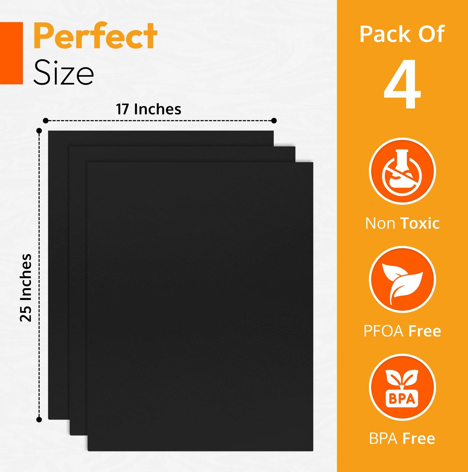 Oven Liners for Bottom of Electric Gas 4 Pack (17″ x 25″), Black