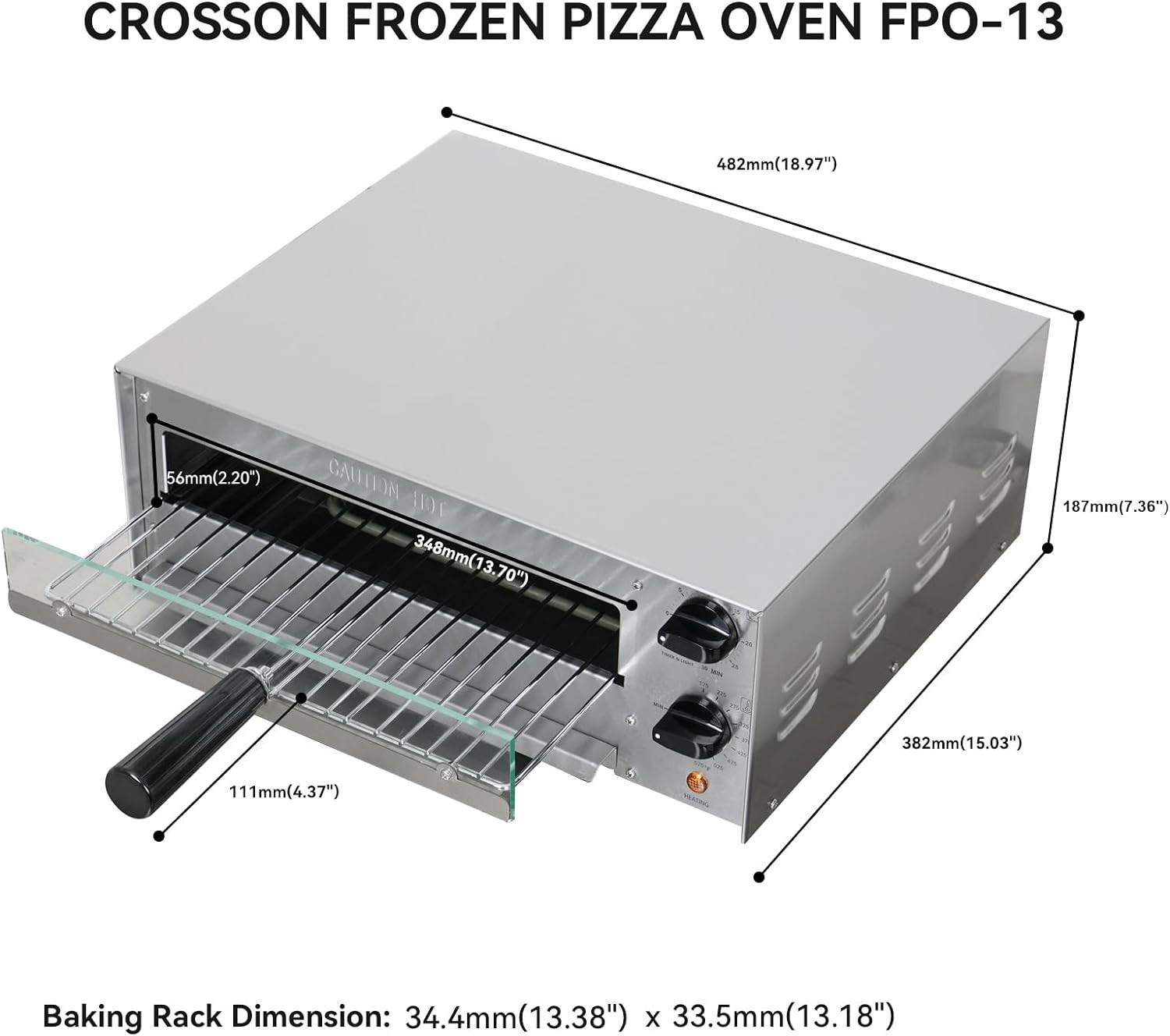 Indoor Electric Pizza Oven with Timer & Glass Door – 13 Inch, 1550W