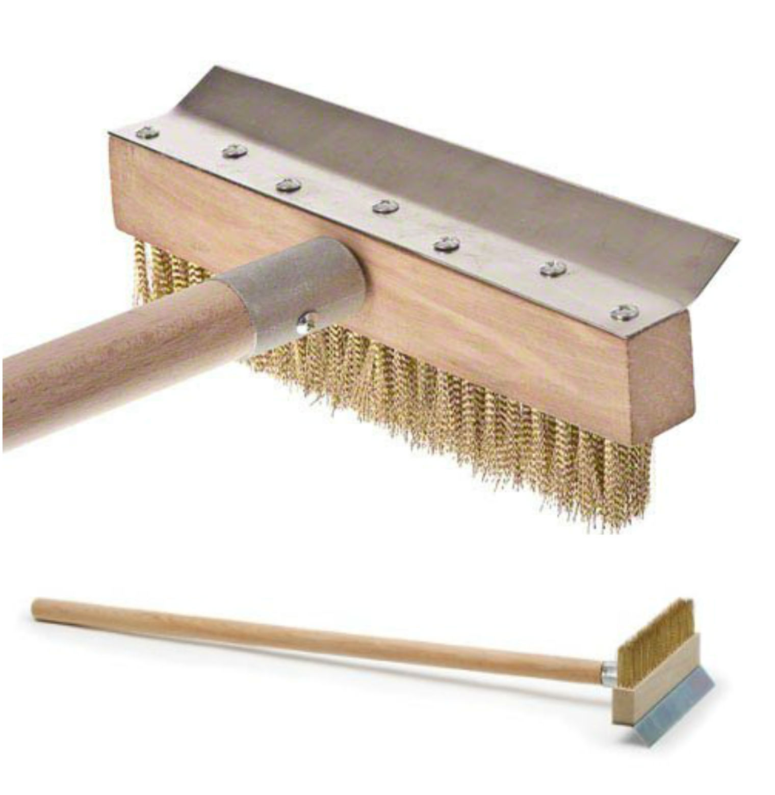 39″ Pizza Oven Brush Wood Handle Metal Bristles and Scraper Professional Quality