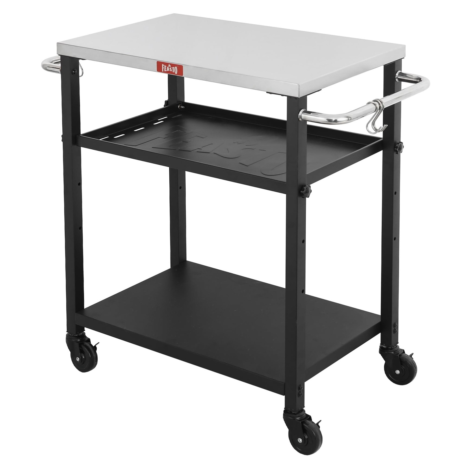 Feasto 3-Tier Outdoor Grill Cart, Rolling Pizza Oven Compact, Stainless Steel