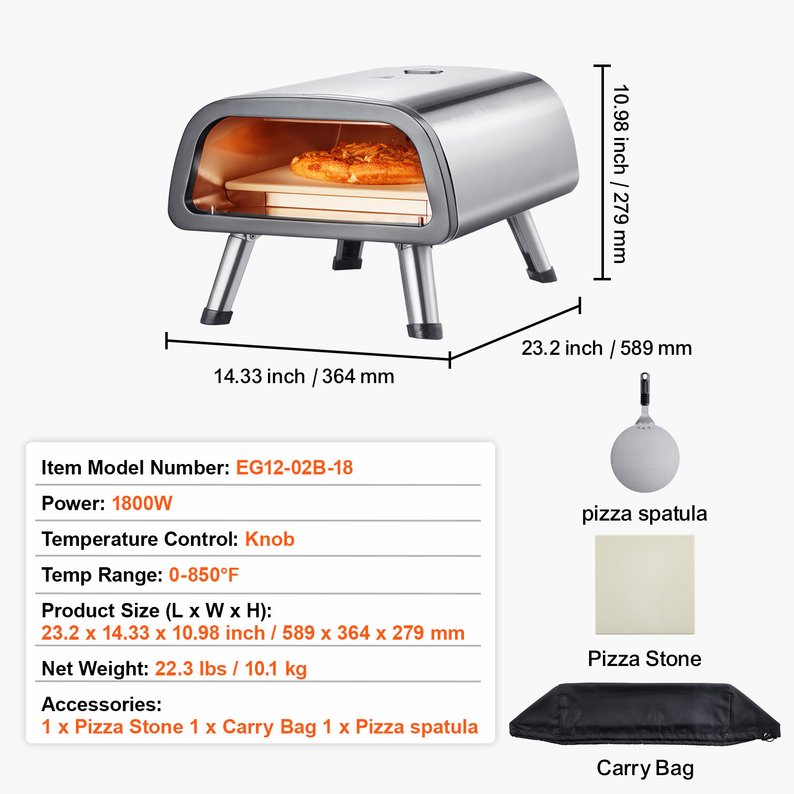 VEVOR Electric Pizza Oven Countertop Pizza Maker for 12″ Pizza Indoor & Outdoor
