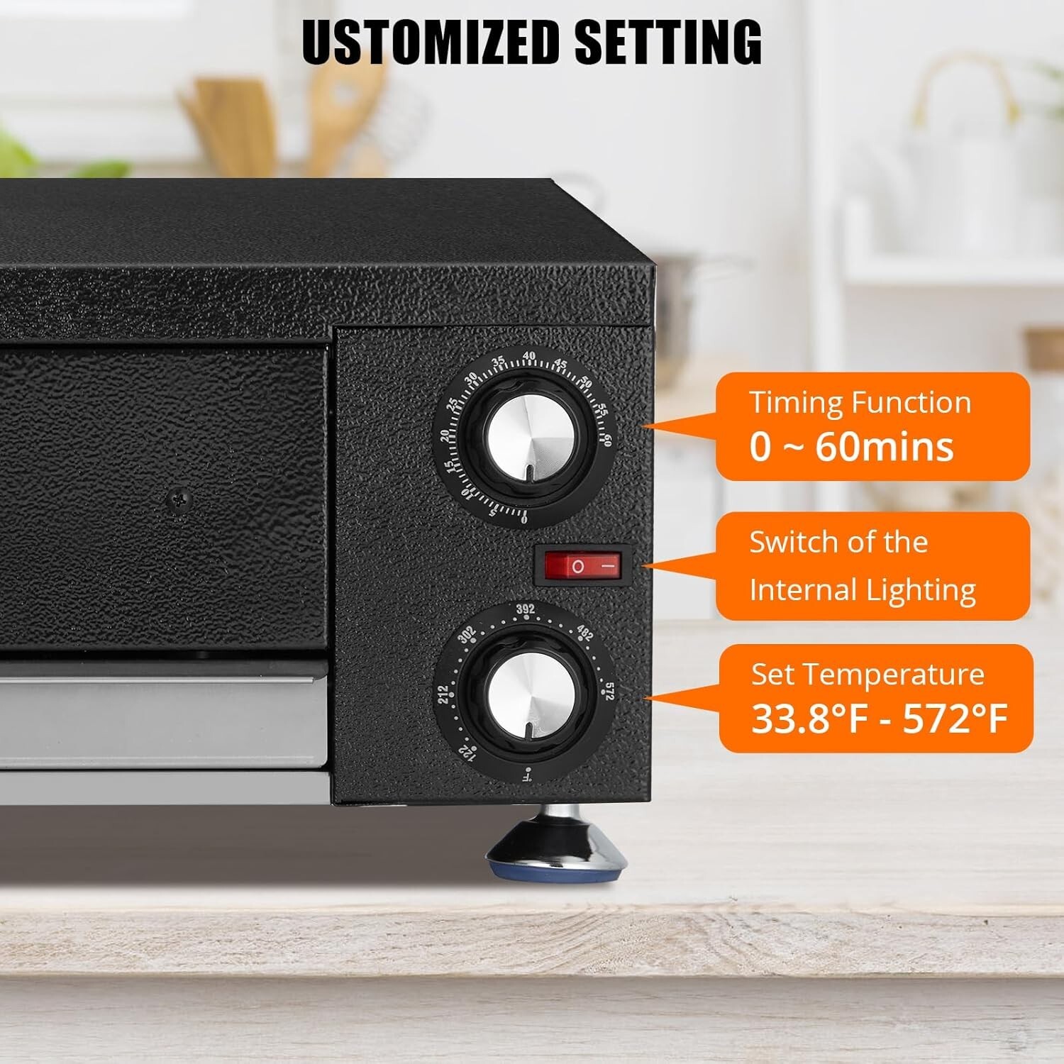 Electric Pizza Oven 1100W Commercial Pizza Oven Countertop Stainless Steel Balck