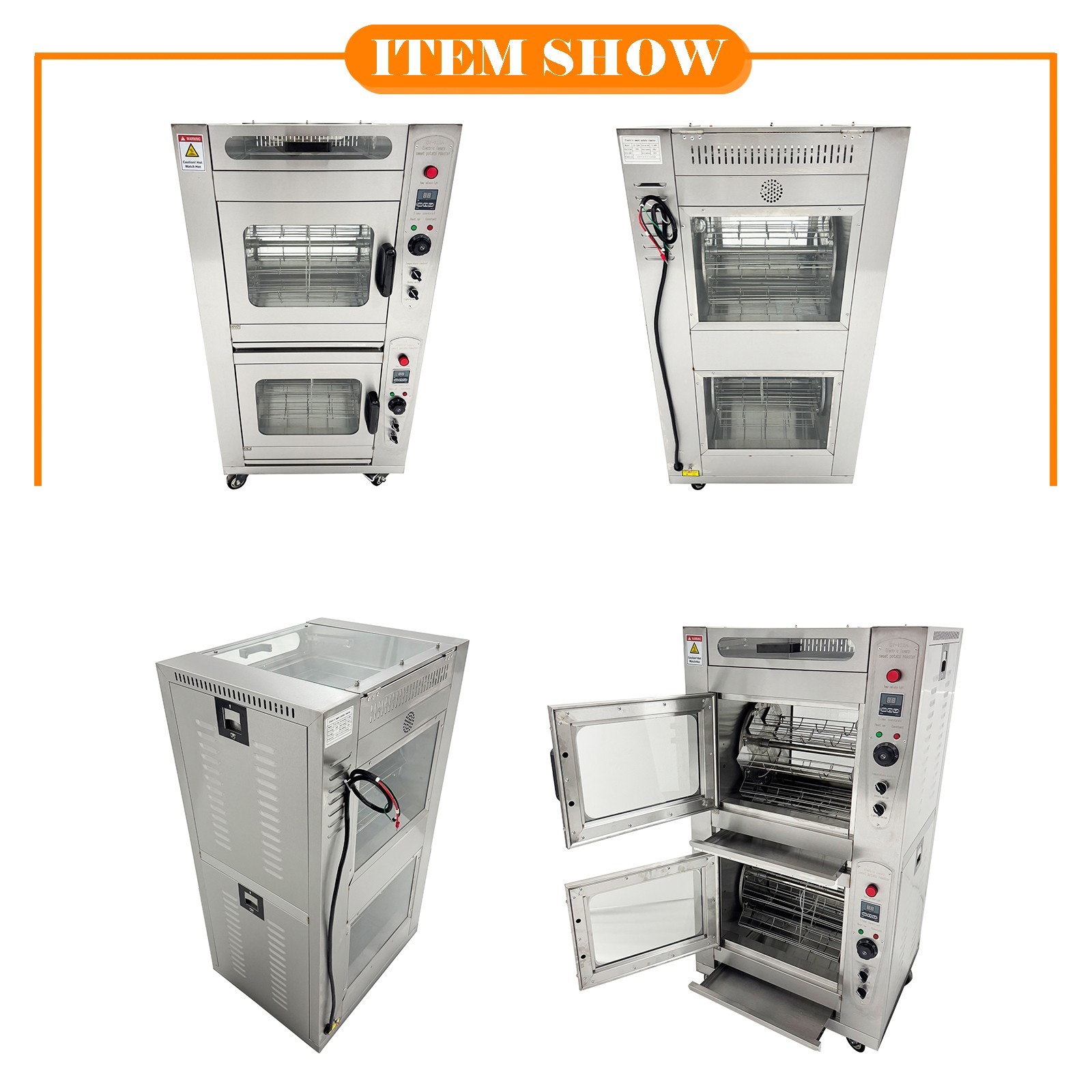 220V Corn Grill Double-Layer Thermal Rotary Corn Roaster Sweet Potato Oven
