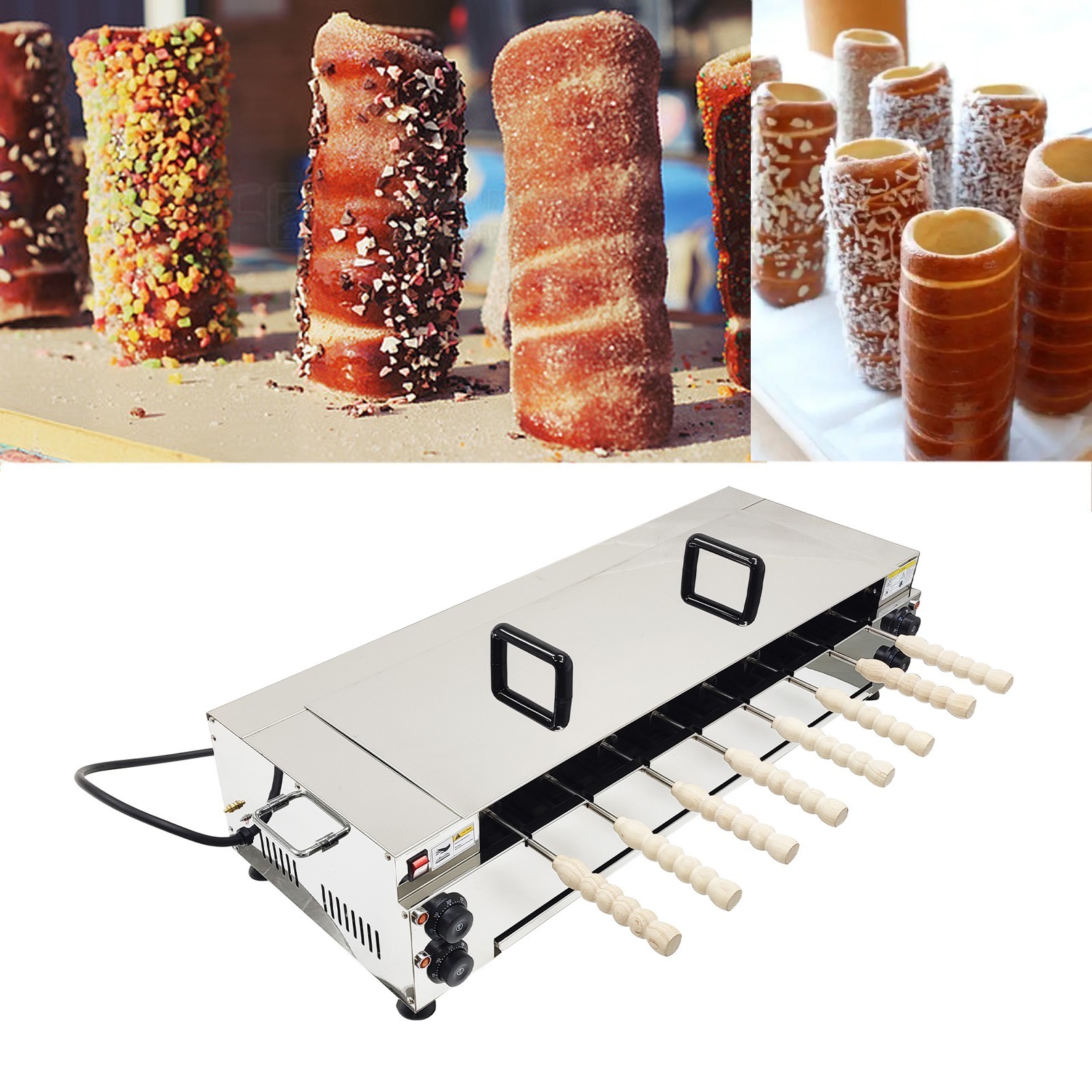 220V Commercial Chimney Cake Bread Maker Baking Machine 8 Molds Rolling Bread