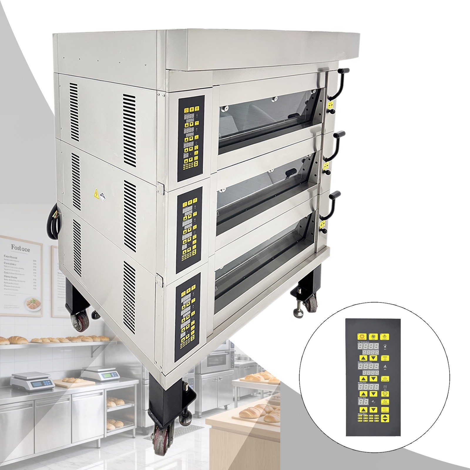 Commercial Electric Pizza Oven (220V 3-Phase, 19.5kW, 6 Pan, 3-Layer, 0-300℃)