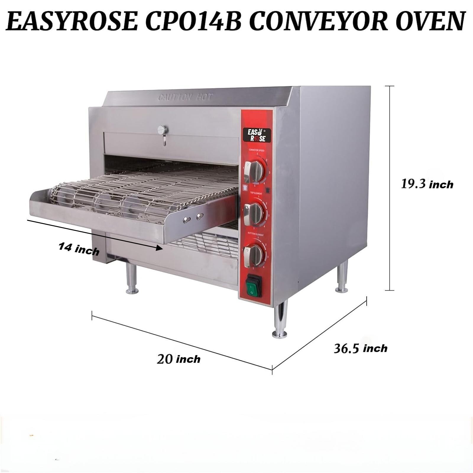 Easyrose Countertop Pizza Conveyor Oven with 14″ Belt 3600W 240V 6-20P Plug