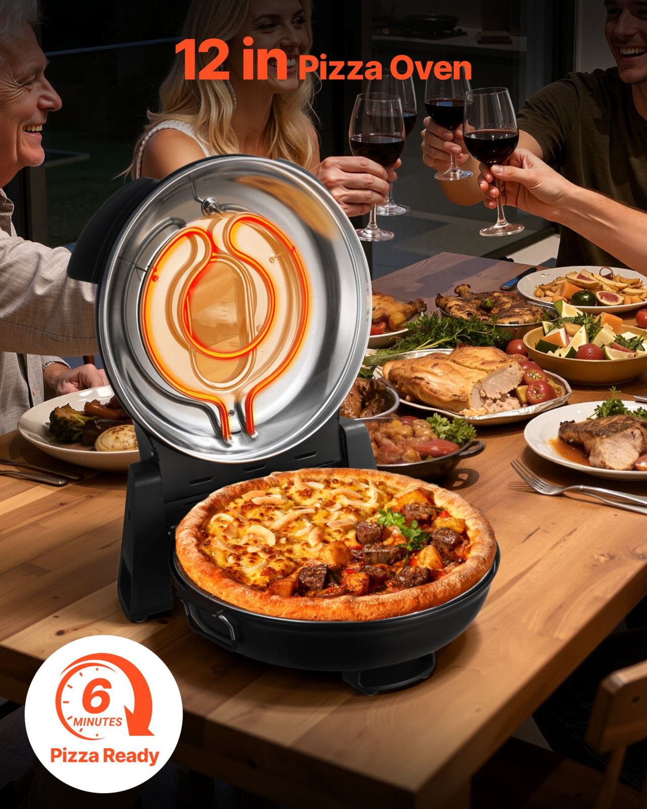 12″ Electric Pizza Oven 1200W Maker w/Stone 5-Mode Temp Control Home Kitchen