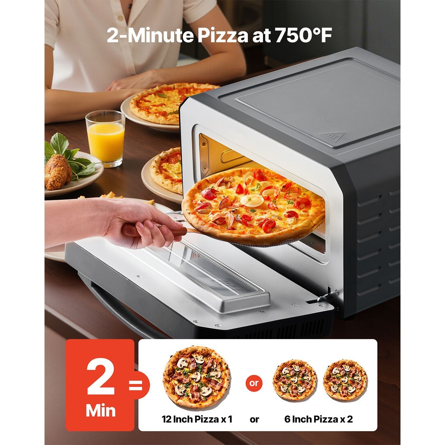Electric Pizza Oven, 12 – Inch Countertop, 750°F, Touch Screen, 5 Presets