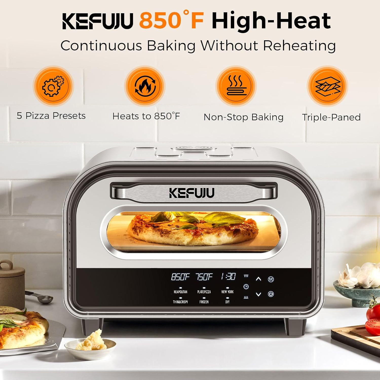 Pizza Oven Indoor,Pizza Maker,Makes 12 Inch Pizzas in 90S at 850°F,Countertop El