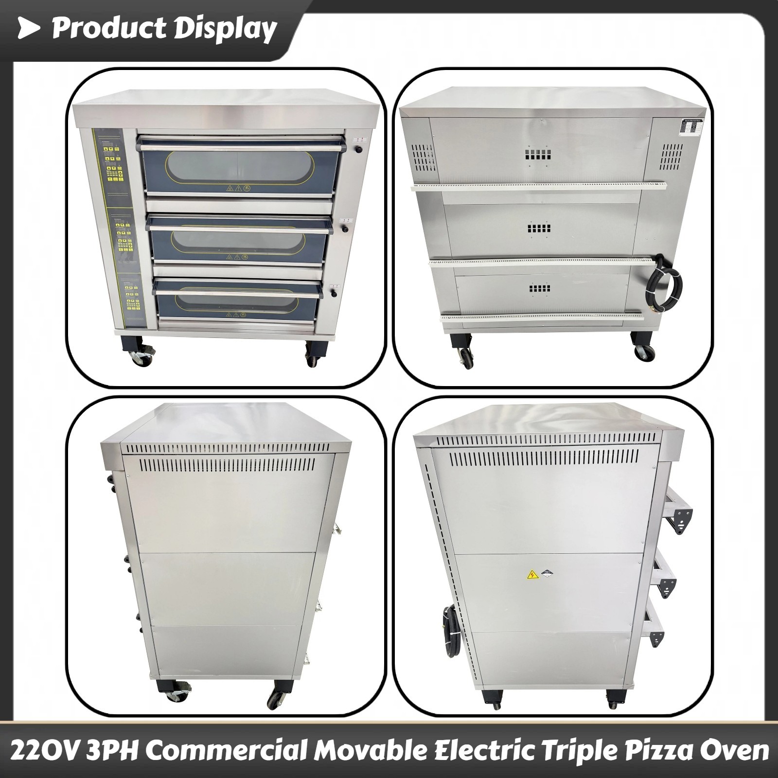 Commercial 220V 3-phase 19.8KW Movable Electric Three-Layer Pizza Oven