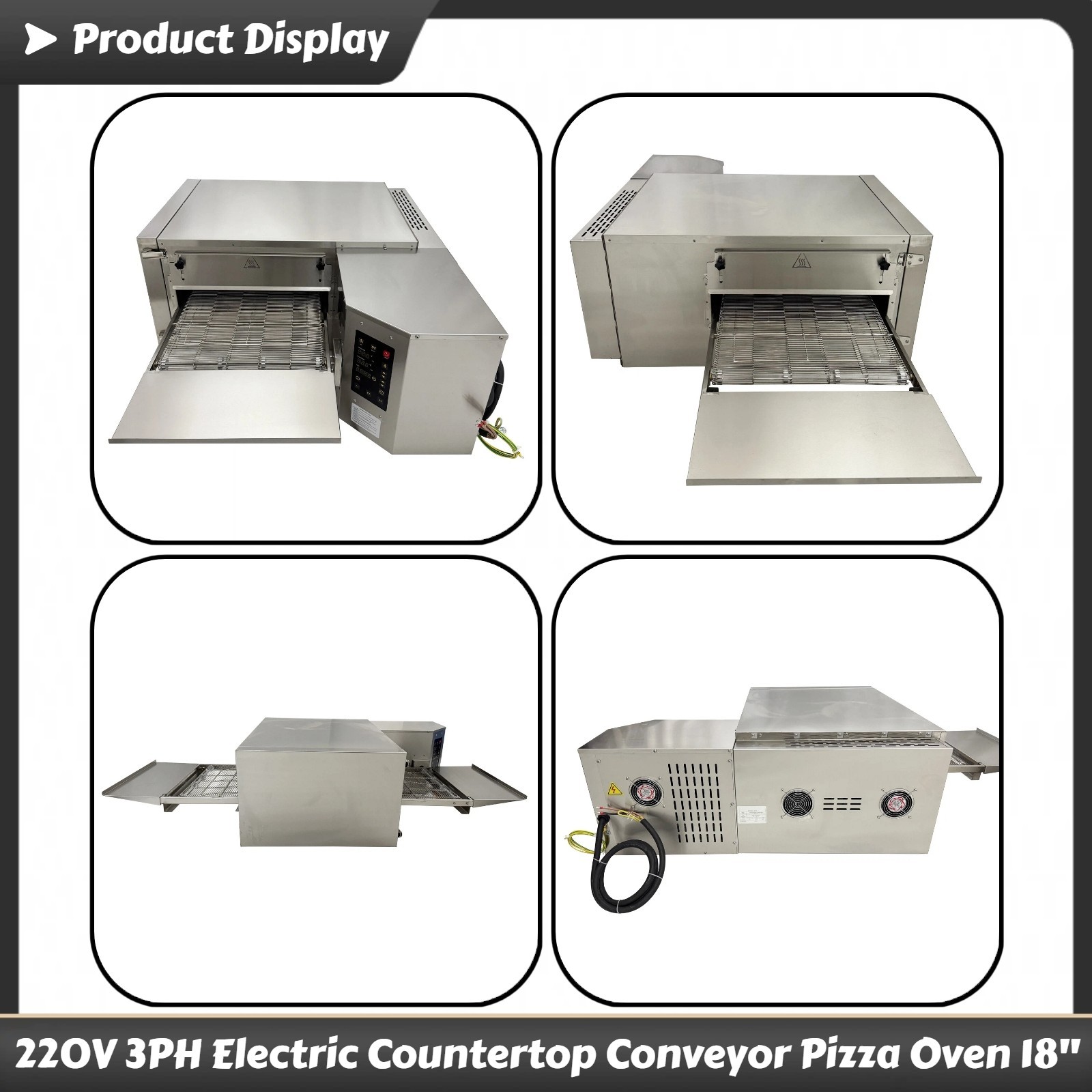 Commercial 220V 3PH Electric Baking Oven Countertop Conveyor Pizza Oven 18″ 9KW