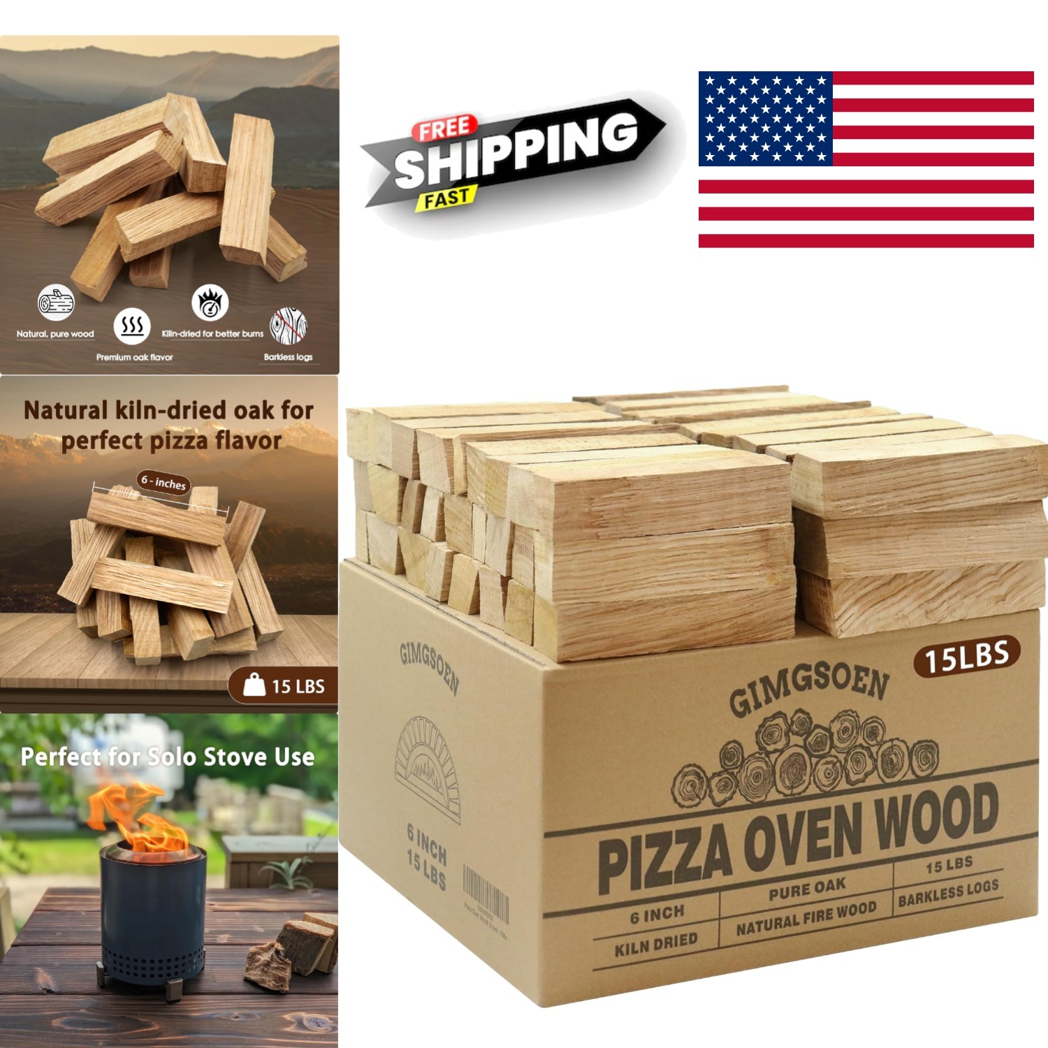 Oak Cooking Wood 15lb Box 6 Inch Logs Clean Burning for Grilling