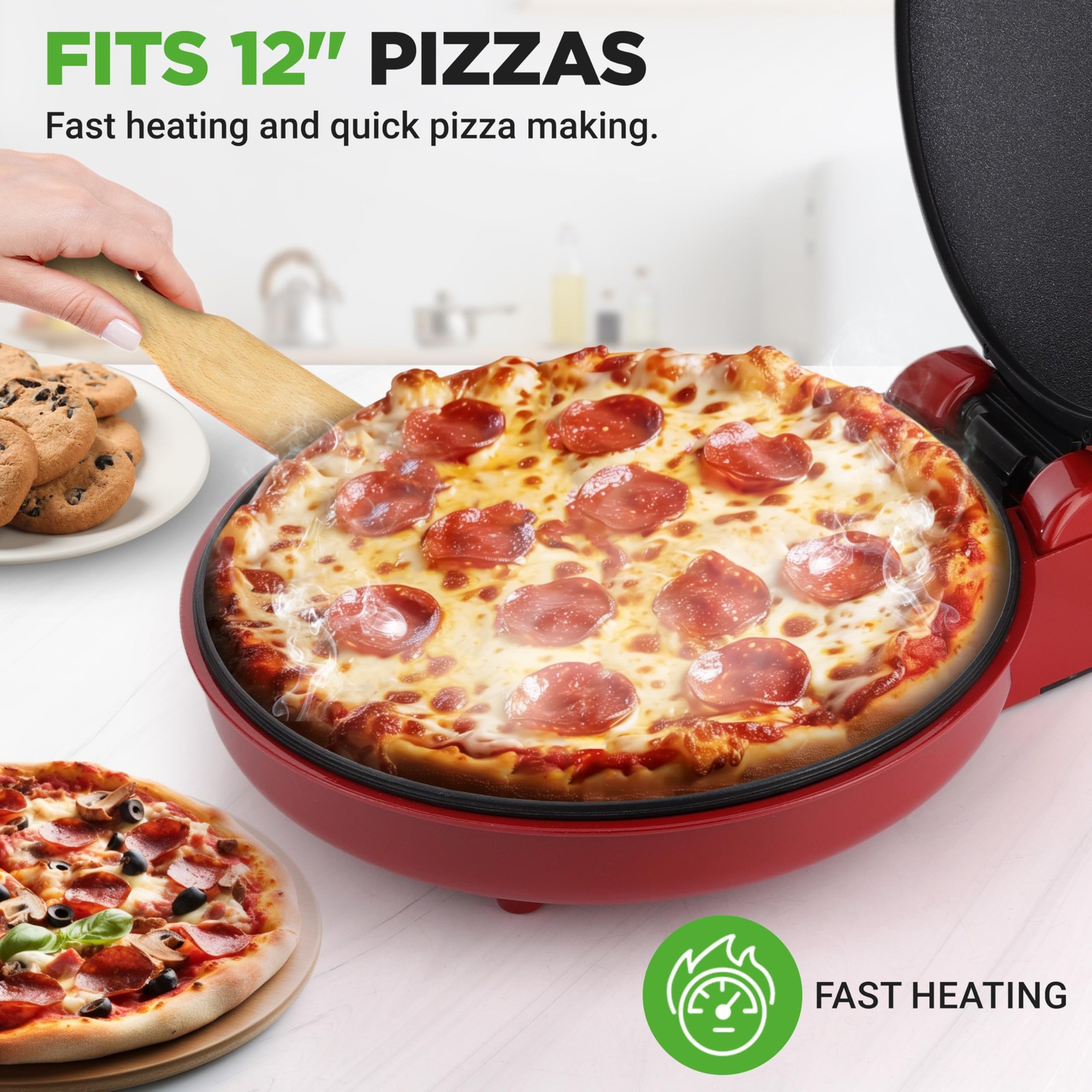 Nutrichef Countertop Pizza Maker 1500W Non-Stick Electric Pizza Cooker Make 12