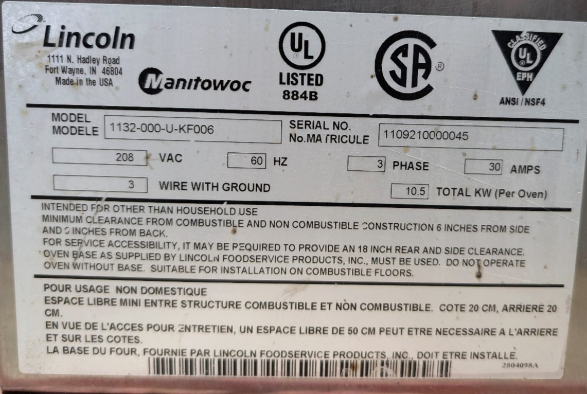 Lincoln 1132-000-U-KF006 Impinger II Express Fast Bake Conveyor Pizza Oven