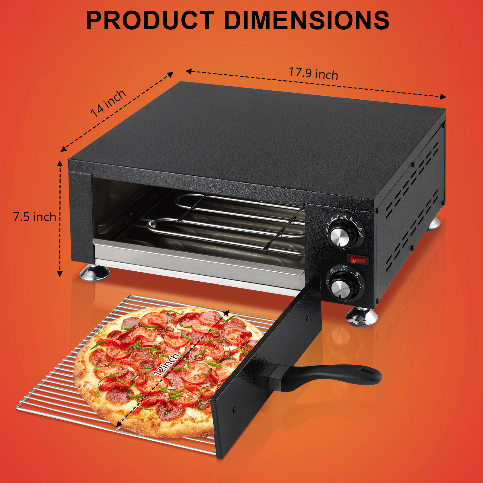Countertop Electric Pizza Oven for Indoor,12″ Single Deck Commercial Pizza Maker