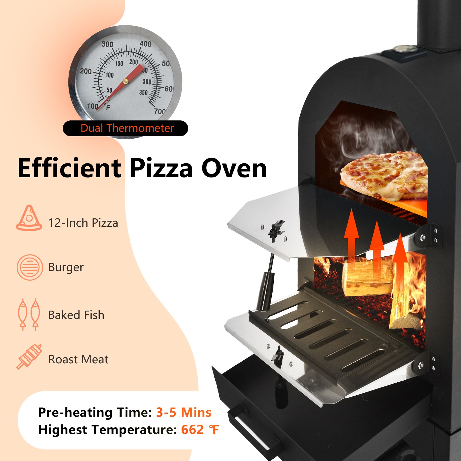 Outdoor Pizza Oven Wood Fire Pizza Maker Grill w/ Pizza Stone & Waterproof Cover