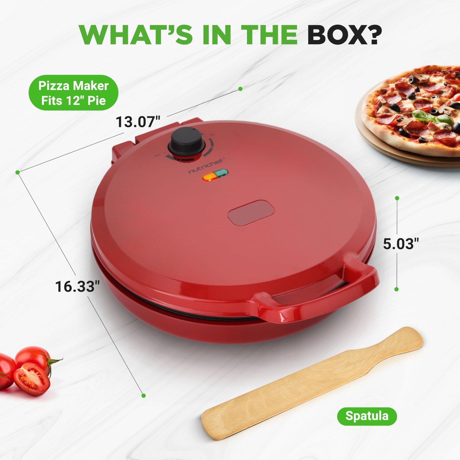 Nutrichef Countertop Pizza Maker 1500W Non-Stick Electric Pizza Cooker Make 12