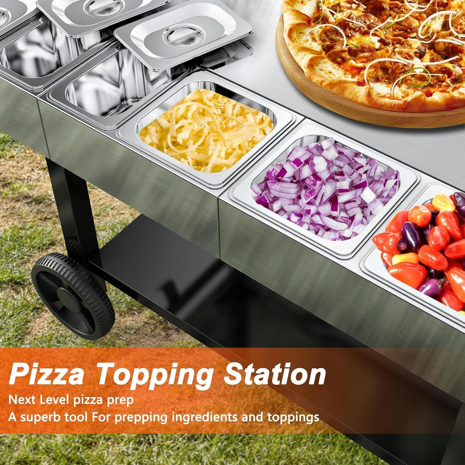 Pizza Oven Cart Table and Topping Station for Ooni Koda/Karu/Fyra 16 & 12, Movab