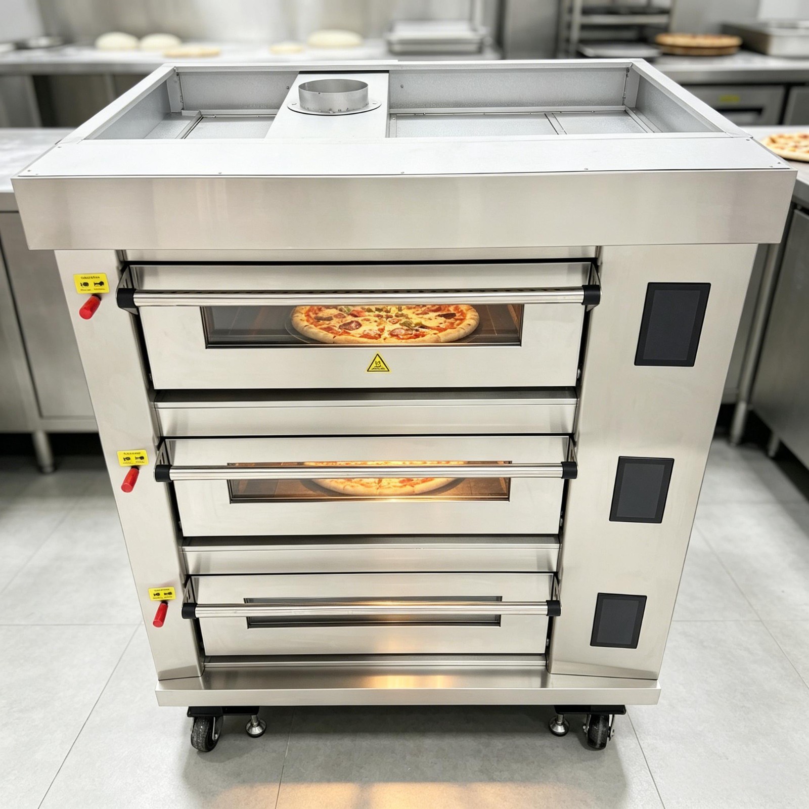 220V 3Phase Commercial 3 Deck Electric Pizza Oven Movable for Large-Batch Baking