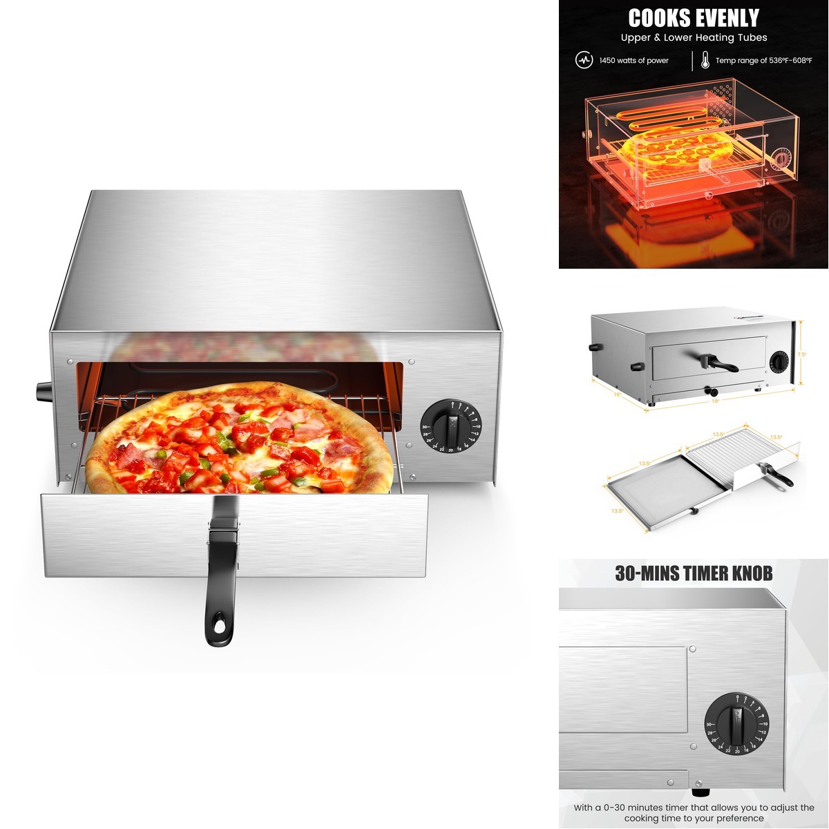Simoe Electric Pizza Ovenindoor Pizza Oven Tray And 30Mins Timer