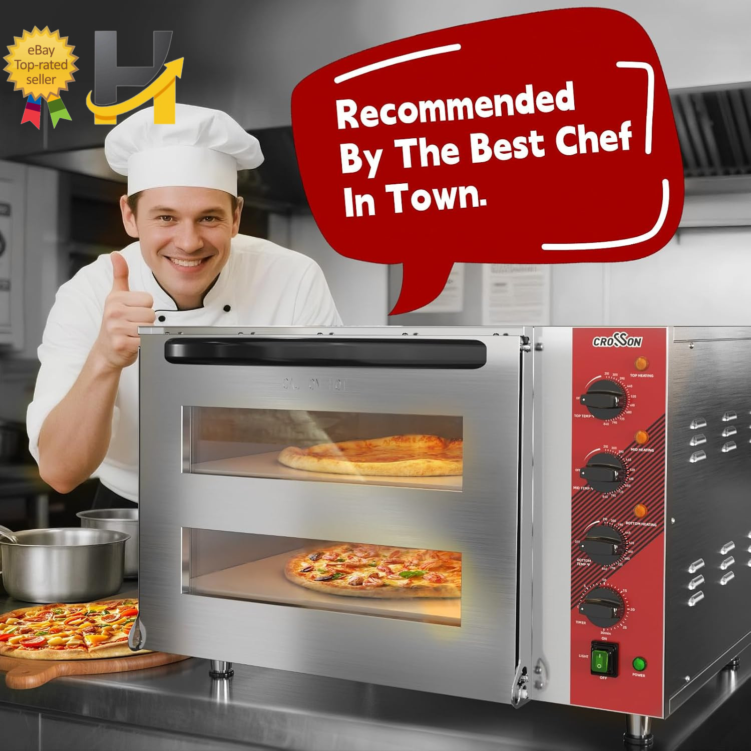 Commercial Double Deck 18″ Countertop Electric Pizza Oven 15Mm Thick Pizza Stone
