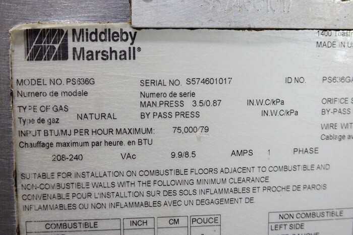 MIDDLEBY MARSHALL DOUBLE STACK PROPANE GAS SPLIT BELT PIZZA CONVEYOR OVEN MODEL