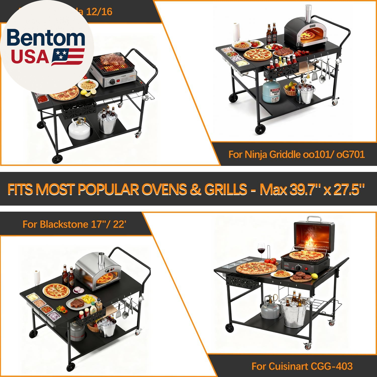 Pizza Oven Table with Topping Station, Outdoor Pizza Oven Cart, Grill Cart Table