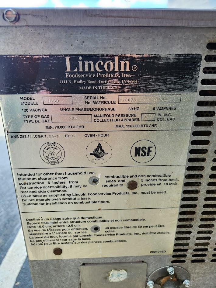 Lincoln Impinger 1450 Double Deck Gas Fired Conveyor Pizza Oven 32″
