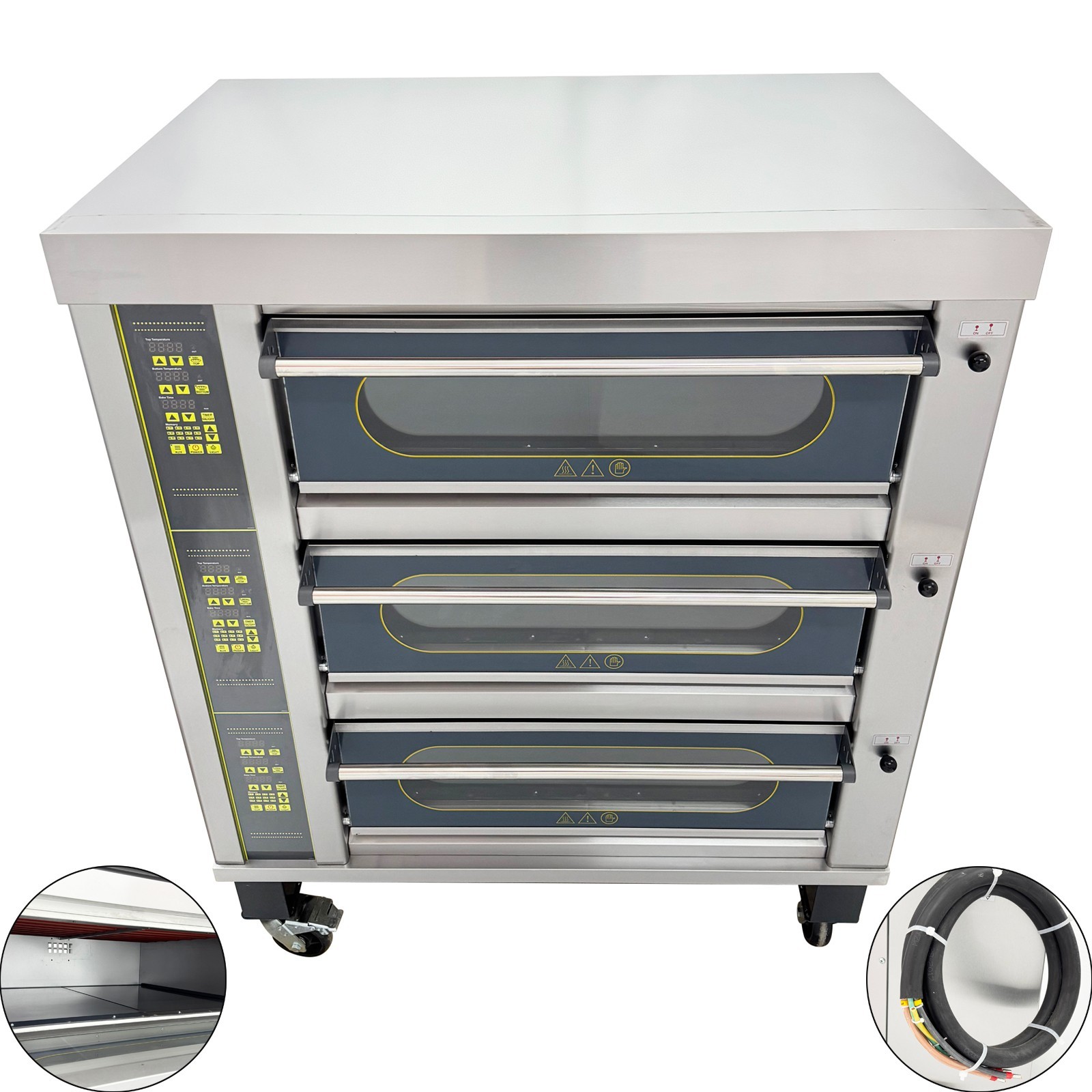 Commercial 220V 3-phase 19.8KW Movable Electric Three-Layer Pizza Oven