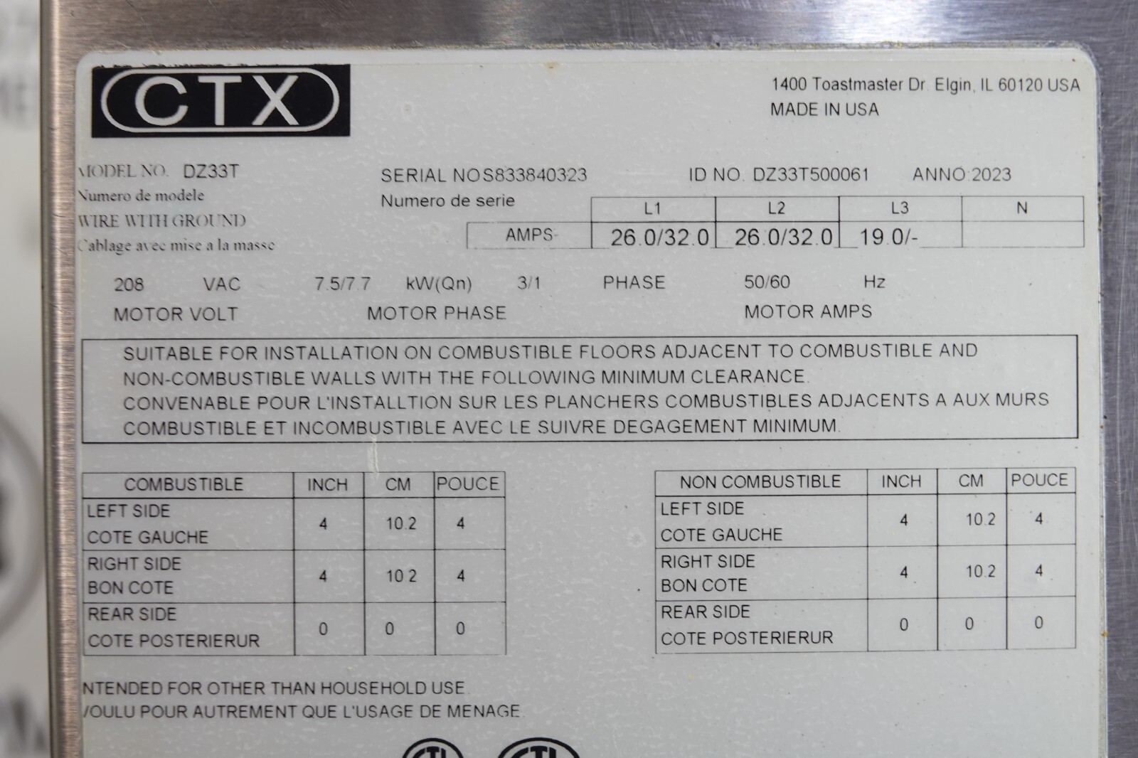 2023 MIDDLEBY MARSHALL CTX ELECTRIC TRIPLE STACK PIZZA CONVEYOR OVEN MODEL DZ33T