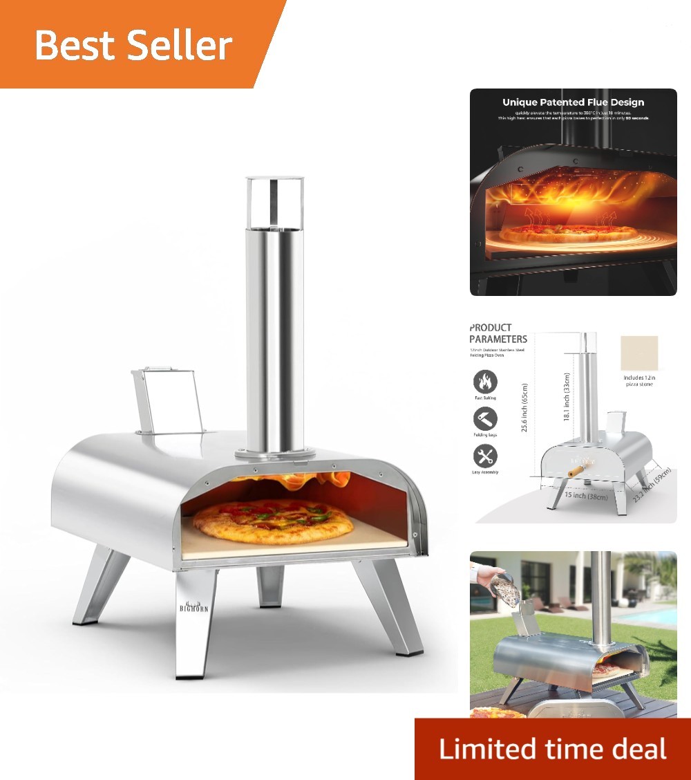 Stainless Steel 12″ Pizza Oven – Compact Wood Pellet Grill for Outdoor Cooking