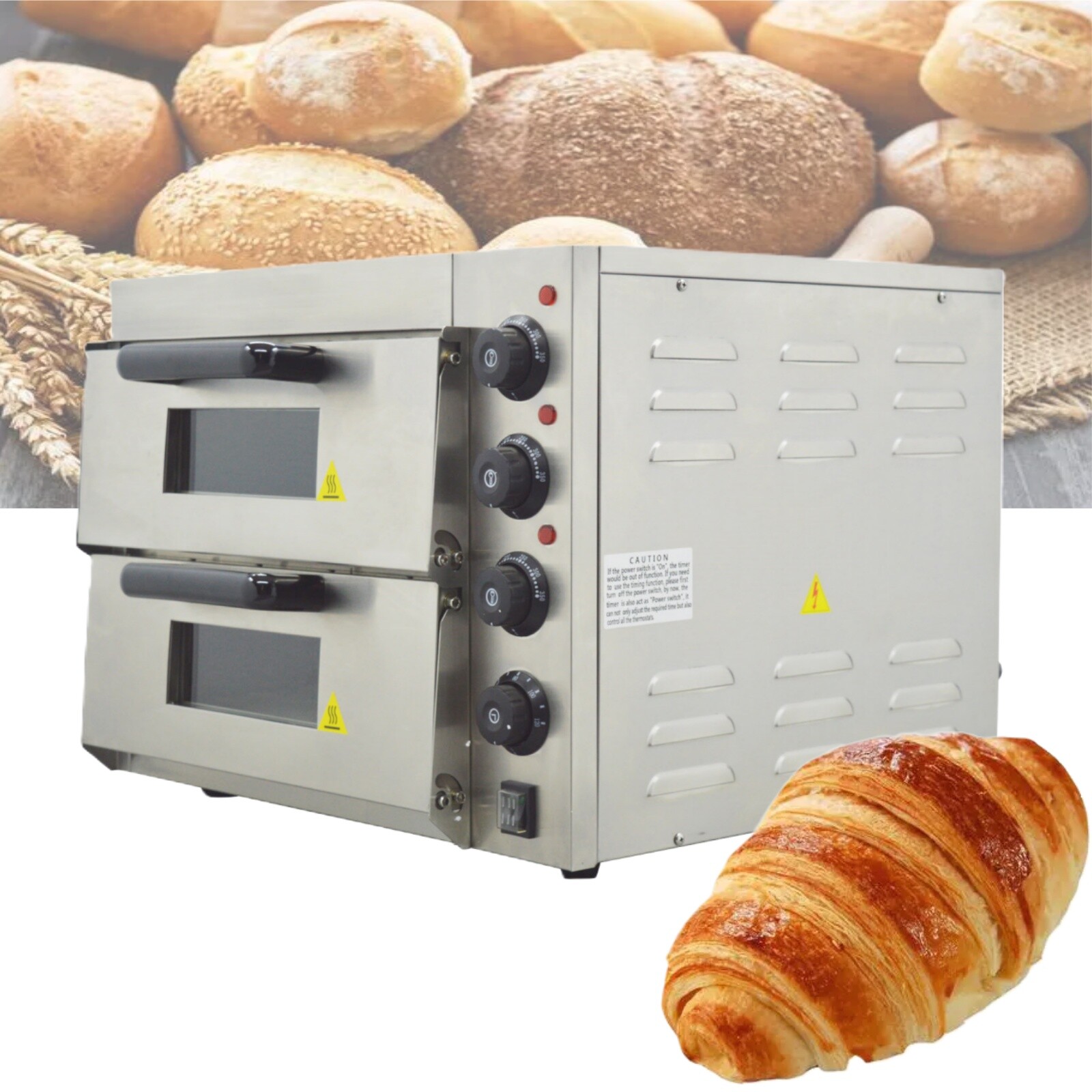 220V 3KW Commercial Double-decker 16″ Pizza Electric Oven with Two Plasterboards