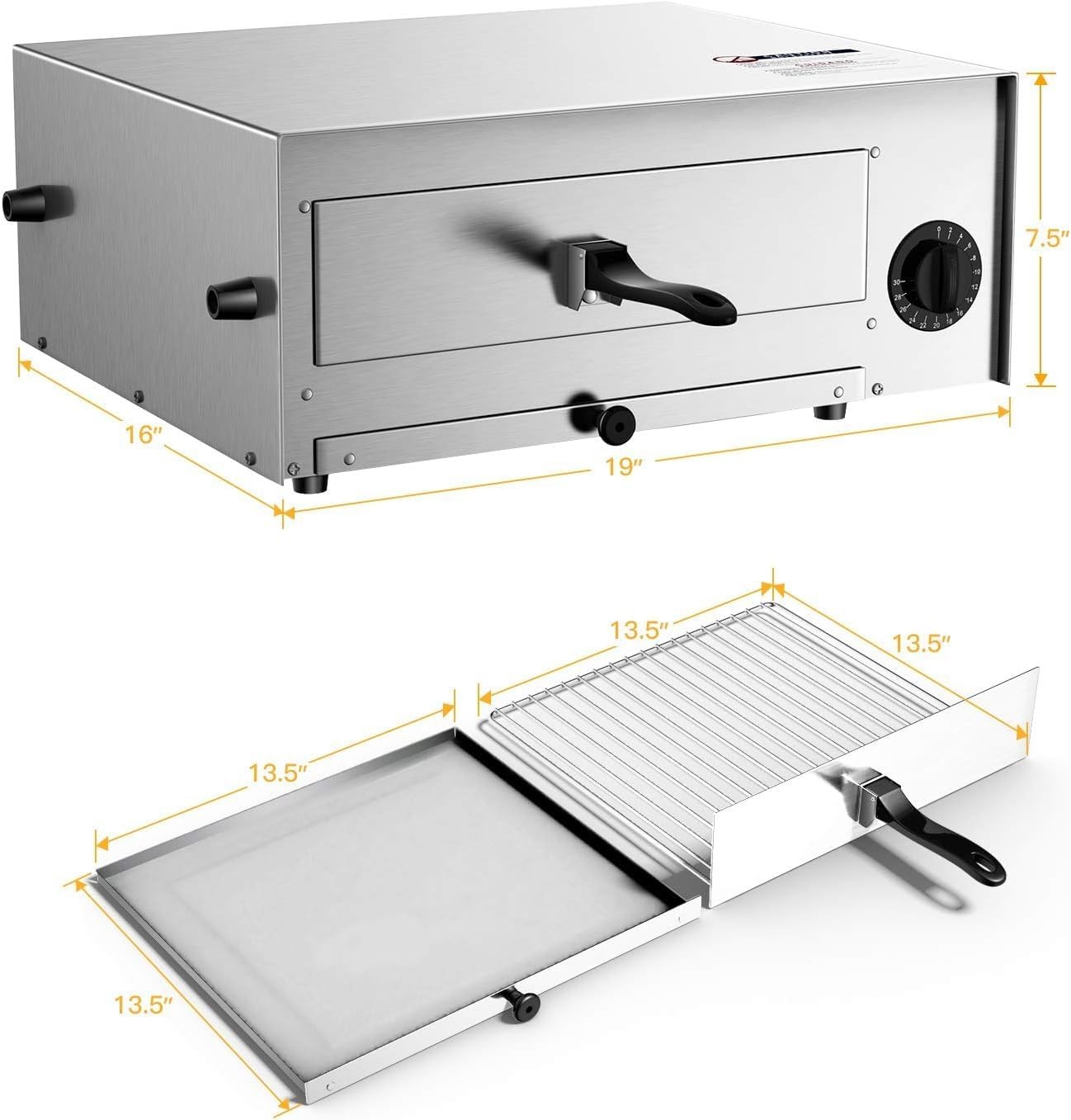 1450W Electric Pizza Oven 12 Inch Stainless Steel Pizza Oven Countertop with