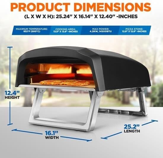 Stainless Steel Portable Pizza Oven – Cooks Perfect 12″ Pizzas Quickly