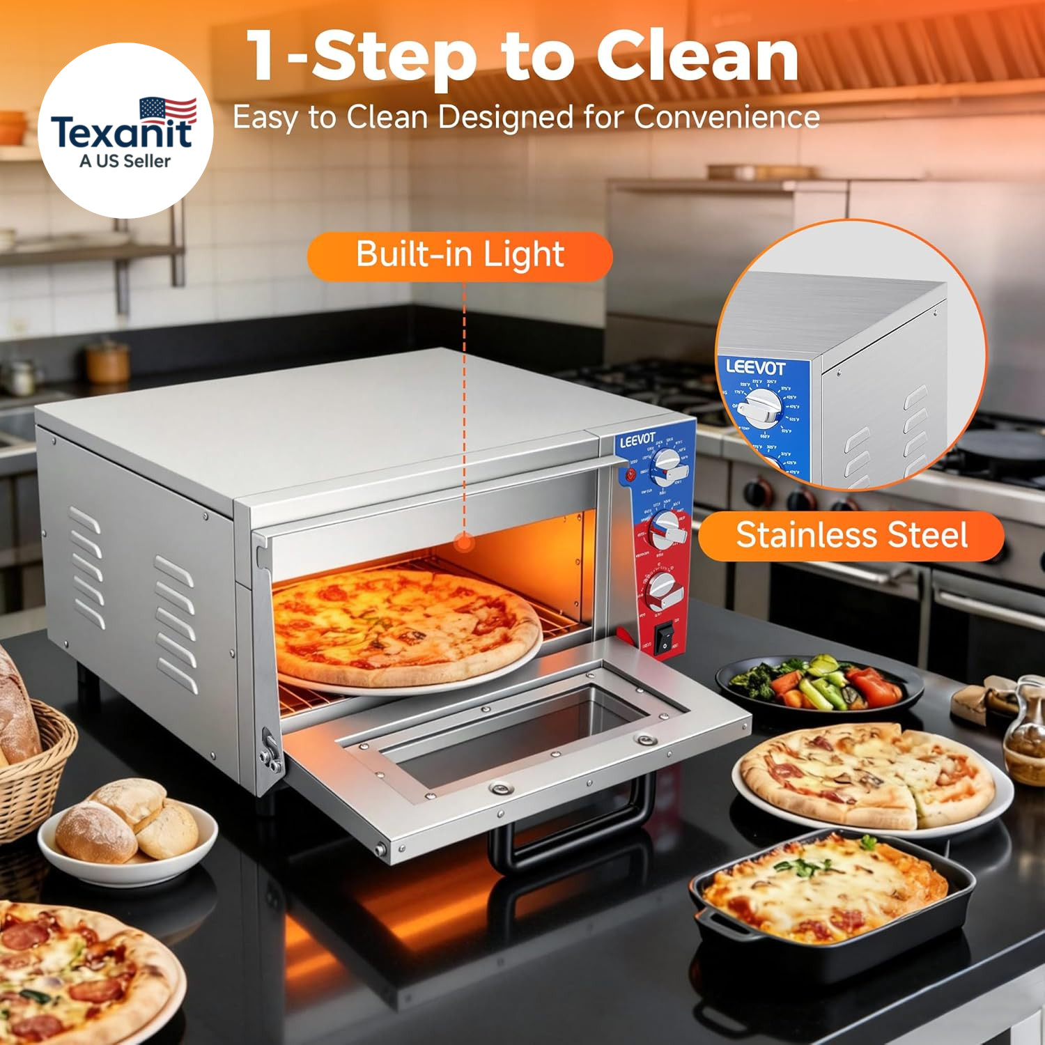 16″ Single-Deck Commercial Pizza Oven | 1800W Countertop Electric Pizza Maker wi