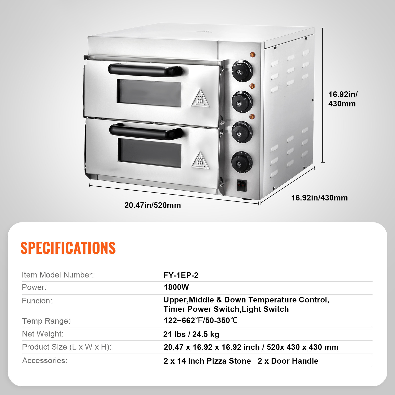 VEVOR Commercial Countertop Pizza Oven Electric Pizza Oven for 14″ Pizza Indoor