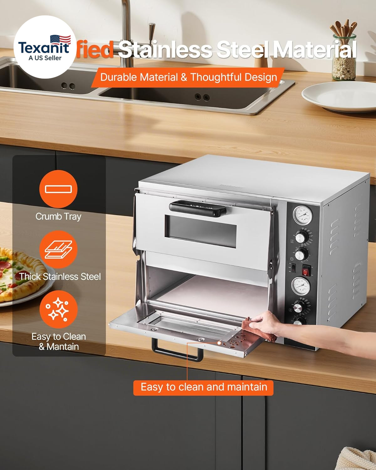 Pizza Oven Electric, 18″ Double-Deck Commercial Countertop Pizza Oven, 842°F Max