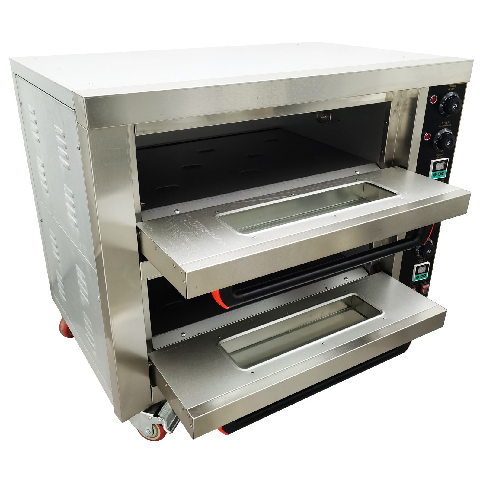 220V Stainless Steel Movable Double-decker Pizza Bread Electric Oven 6.4KW