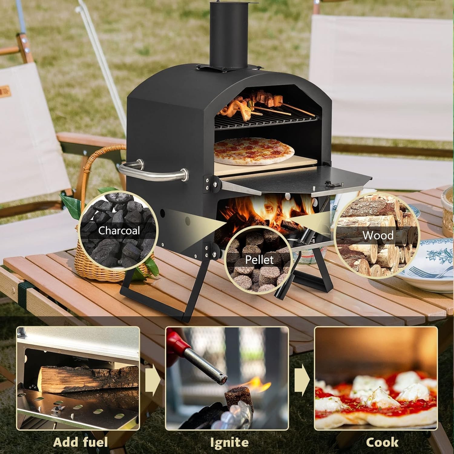 Elegant Waterproof Stainless Steel Outdoor Pizza Oven – Fast Preheat for Picnics