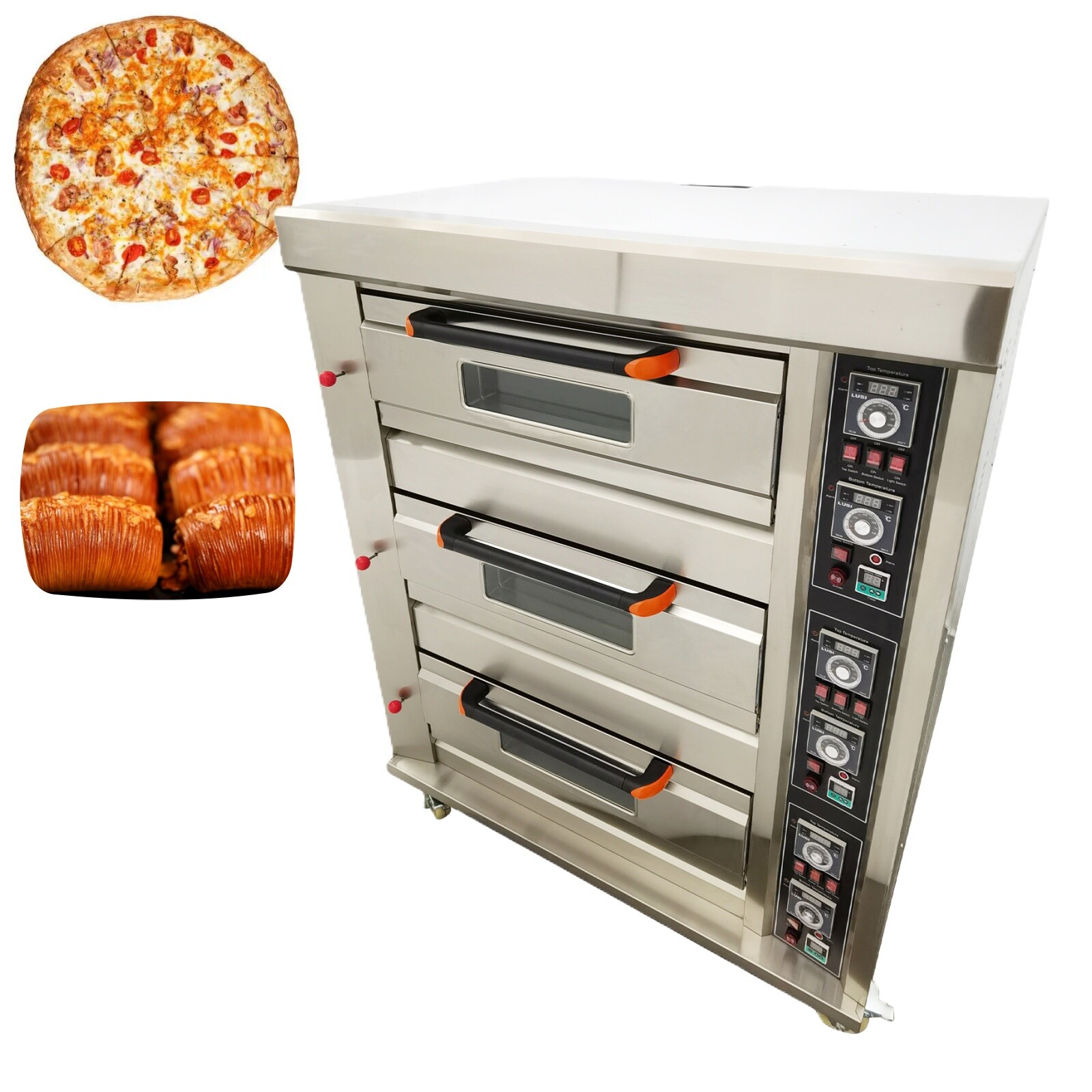 110V Gas Heating Commercial Three-layer Six Plate Electric Pizza Oven 300W