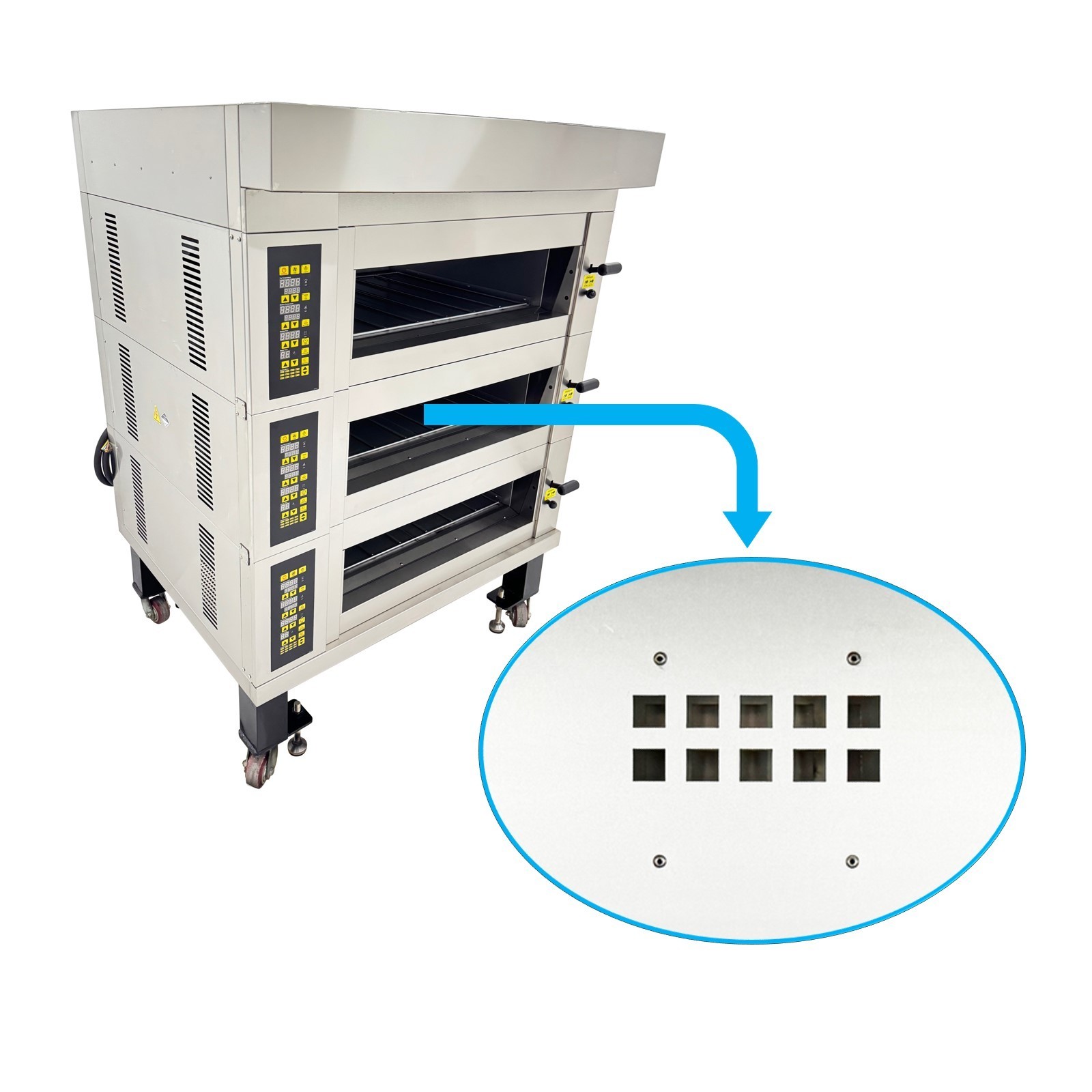 220V 3PH Commercial Movable Electric Pizza Oven 3-Layer Baking Oven 0-300˚C