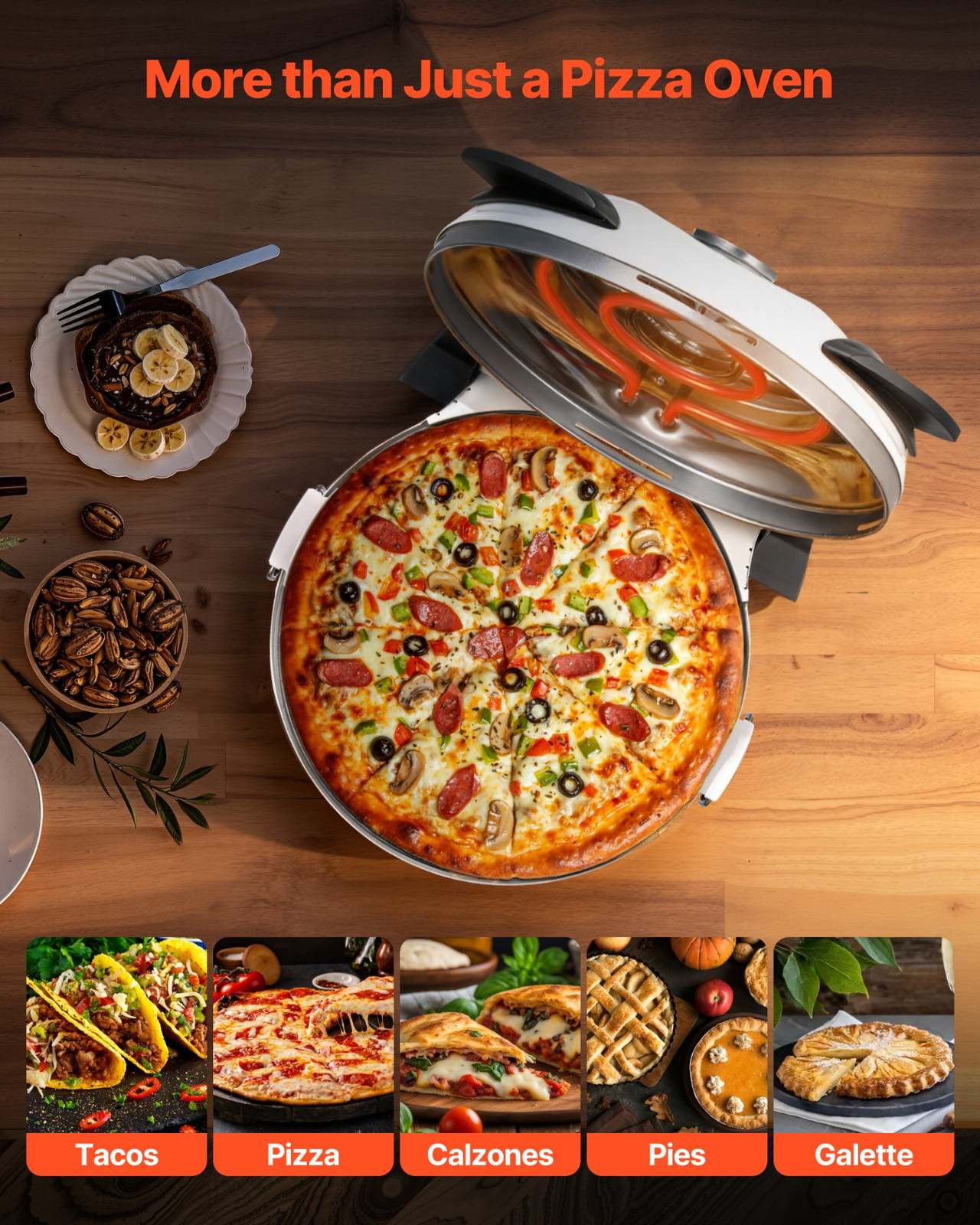 12″ Electric Pizza Oven 1200W Maker w/Stone 5-Mode Temp Control Home White