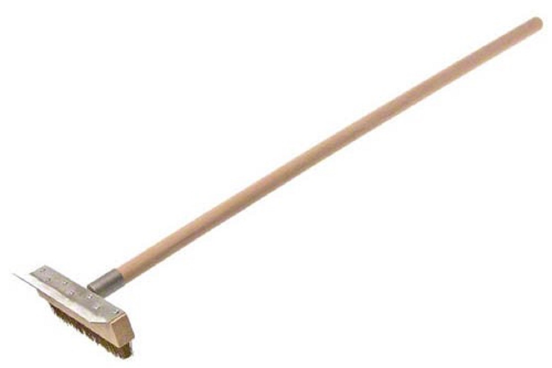 39″ Pizza Oven Brush Wood Handle Metal Bristles and Scraper Professional Quality