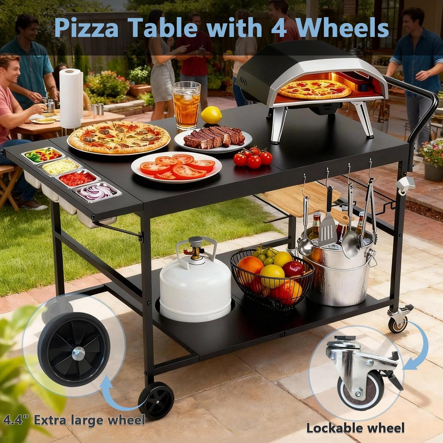 47″ Outdoor Pizza Oven Table with Wheels, Heavy Duty Pizza Oven Cart with Propan