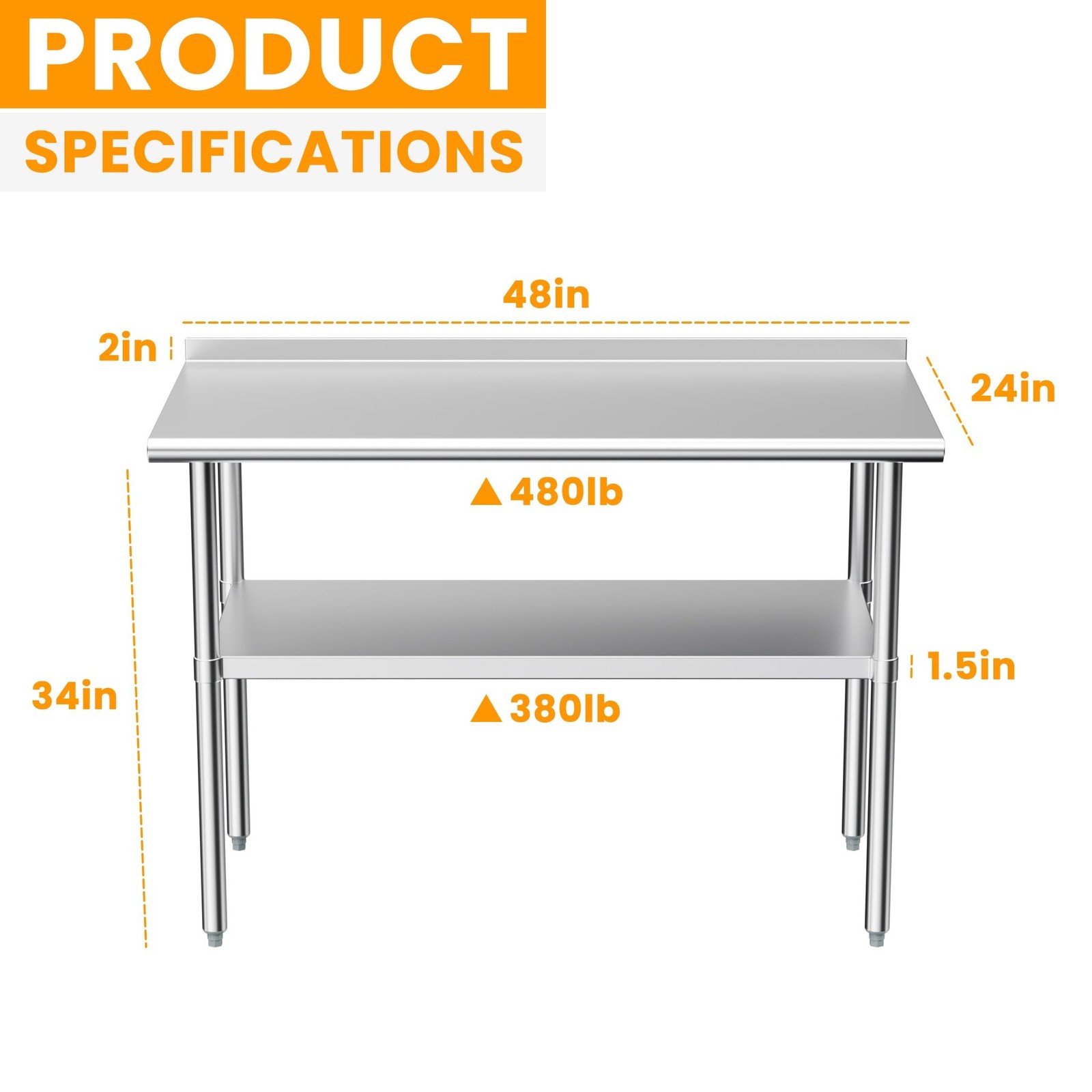 Derro Stainless Steel Table for Prep & Work, 24 x 48 in, Metal Commercial Hea…