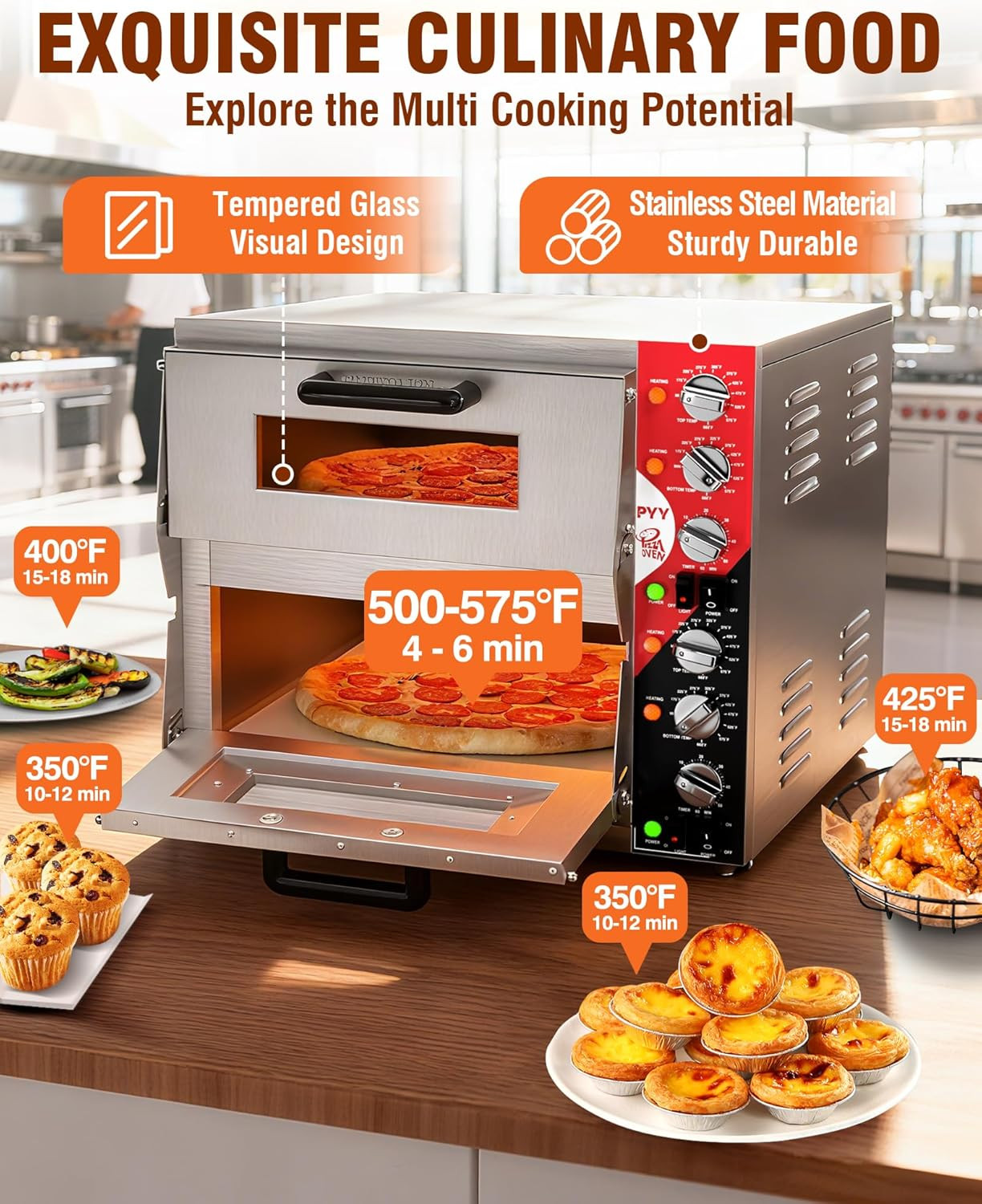 16″ Electric Double Decker Pizza Oven with Timer & Stone for Home & Restaurant