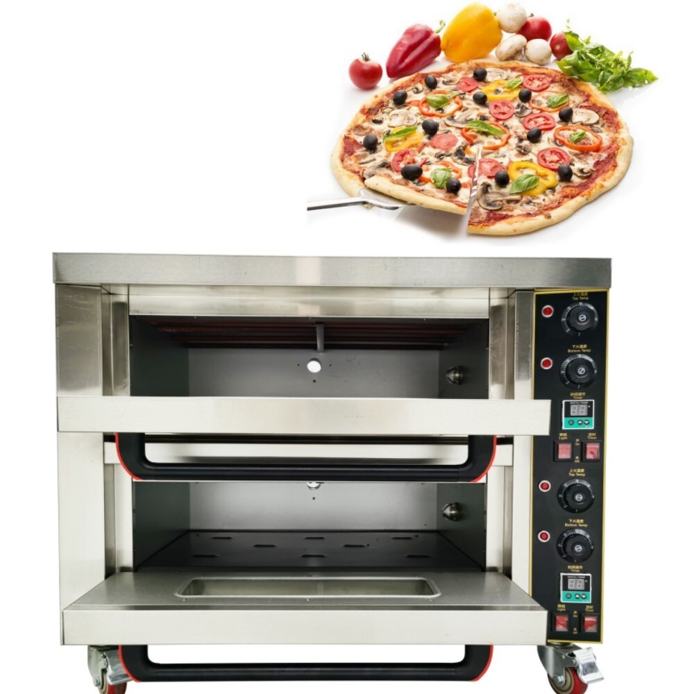 220V 6.4KW Commercial Bakery Oven Double-deck Big Capacity Oven Stainless Steel