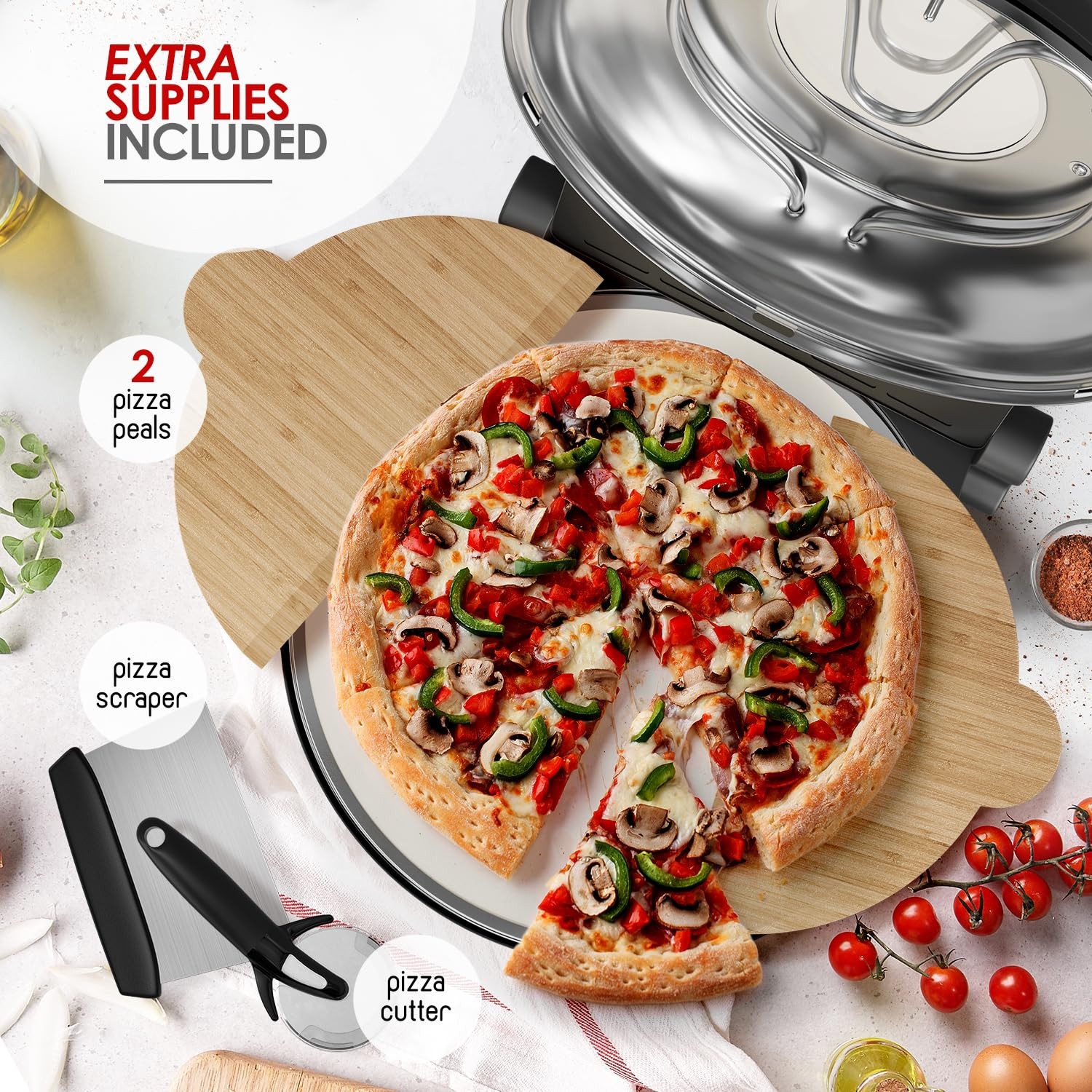 Eatex Electric Pizza Oven Indoor 12 Inch Countertop Pizza Oven Portable Stone
