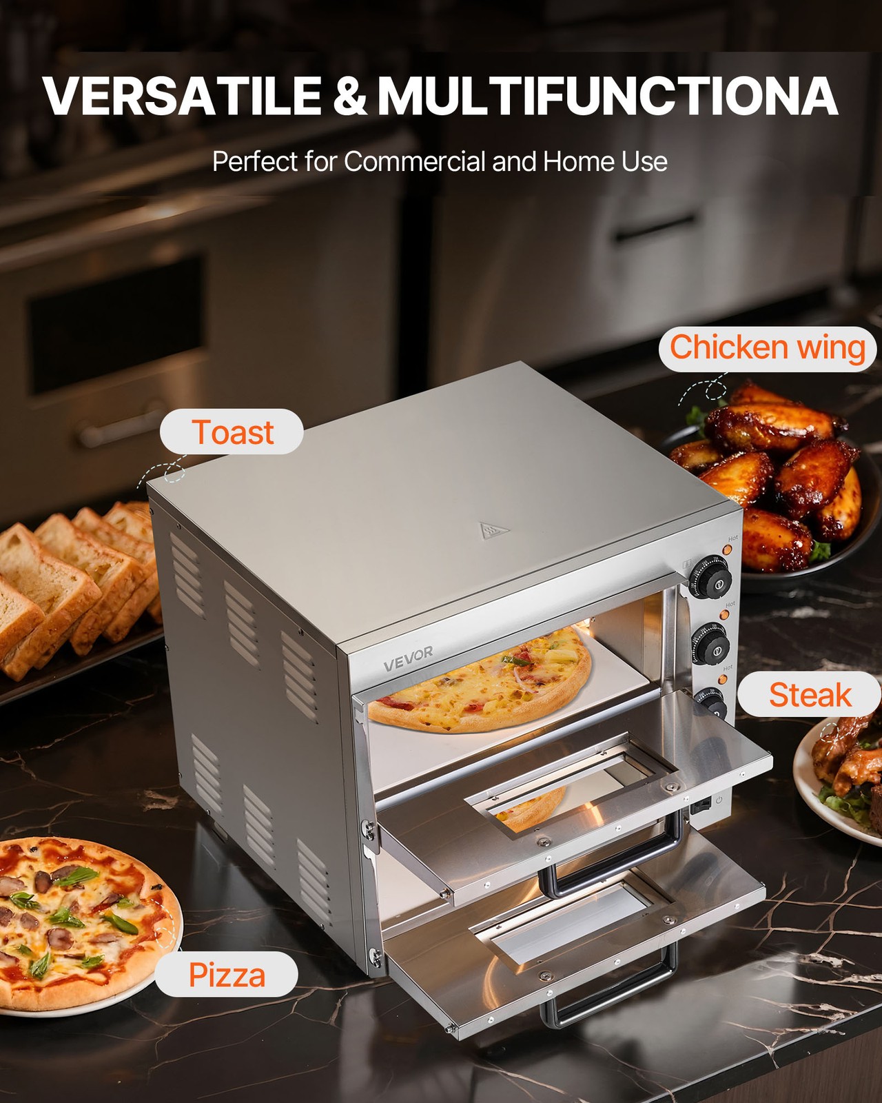 VEVOR Commercial Countertop Pizza Oven Electric Pizza Oven for 16-In Pizza